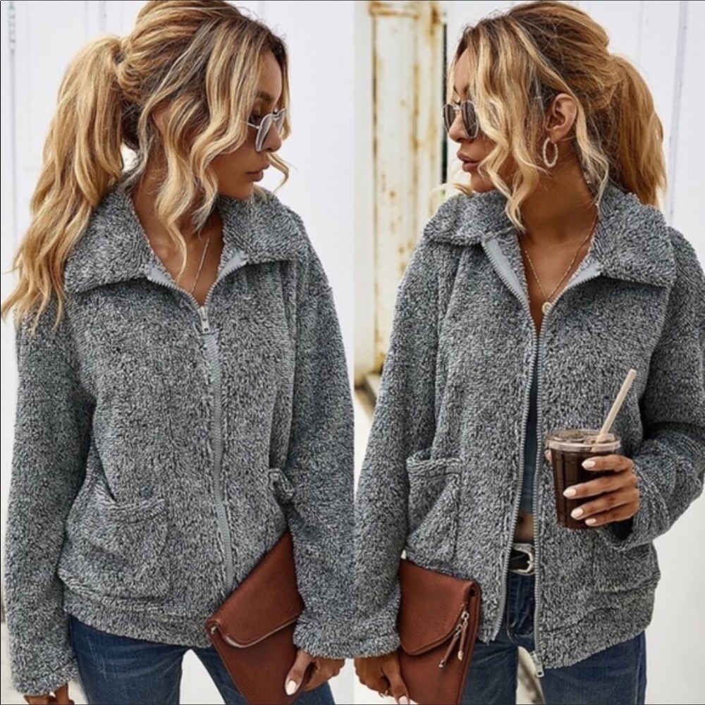 FINAL MARK/DOWN COZY FAUX FUR COAT OLIVE (S) GREY - Picture 5 of 6
